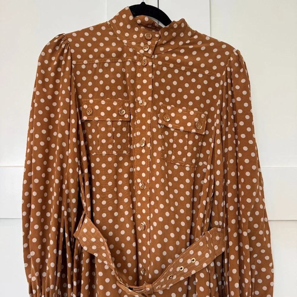 Zimmermann Brown Polka-Dot Silk Midi Dress – Size 1 (US 4) - Picture 6 of 14